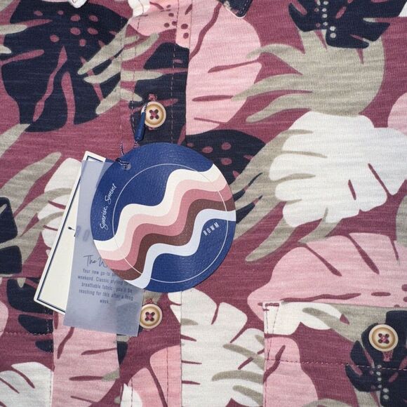 ROWM Mens Button Up Shirt Casual Purple w/ Palm Leaf Floral Print Sz L‎ NEW $59 - Picture 3 of 8